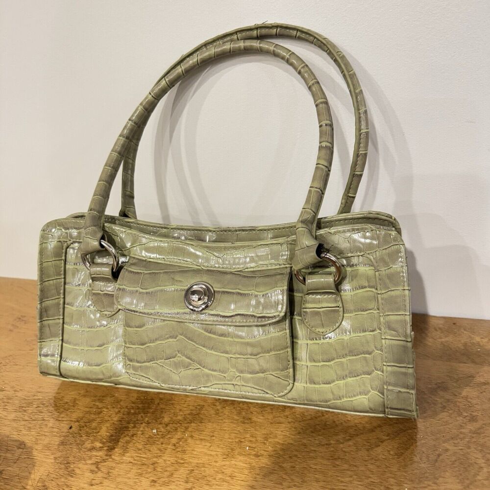 Green Crocodile Embossed Faux Leather Handbag Purse - BUB